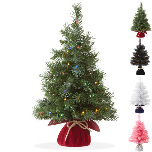 2-ft Pre-Lit Artificial Mini Tabletop Christmas Tree with Cloth Base